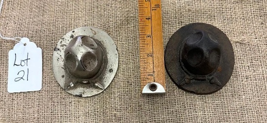 LOT OF 2 - VINTAGE ARMY HAT PAPERWEIGHTS CAST IRON & METAL