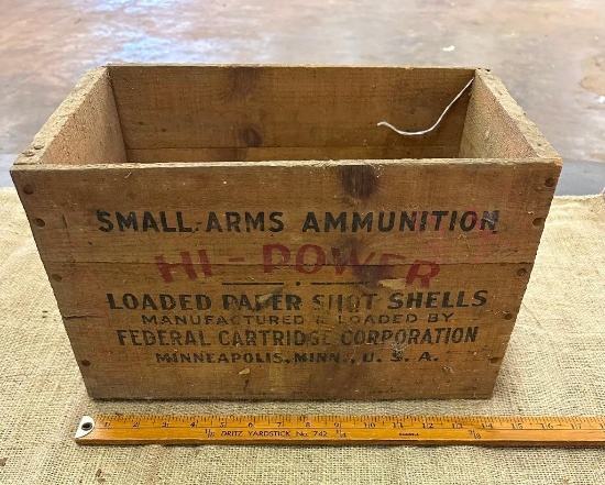 WOODEN FEDERAL CARTRIDGE CORP. HI-POWER SMALL ARMS AMMUNITION BOX CRATE