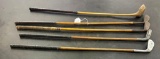 LOT OF 5 - VINTAGE GOLF CLUBS WOOD & IRONS WRIGHT & DITSON & MORE