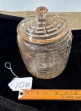 PINK DEPRESSION GLASS ANCHOR HOCKING MANHATTAN RIBBED LIDDED JAR