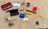 FLAT LOT - INCLUDING OLD ICE PICK, ADVERTISING HOOK, ARMY PEN SET & MORE