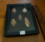 FRAMED INDIAN ROCK ARROWHEADS ARTIFACTS