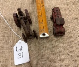 LOT OF 2 - CAST IRON TOY TRUCK & TRACTOR - TRACTOR IS DAMAGED