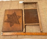 LOT OF 2 - SMALL WASHBOARD AND RUSTIC CHINESE CHECKER BOARD