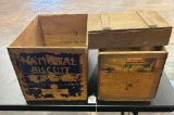 LOT OF 3 - WOODEN CRATES & DIVIDED BOX NATIONAL BISCUIT, RIBBON BRAND & MORE