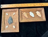 LOT OF 2 - FRAMED INDIAN ROCK ARROWHEADS ARTIFACTS
