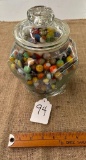 GLASS JAR FULL OF OLD MARBLES