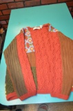 Orvis 100% cotton brown and red with flowers casual knitted sweater