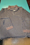 Guess Men's blue and brown striped long sleeve cuffed shirt