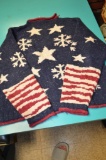 Coldwater Creek 55%Ramie/12%Cotton/11%Acrylic/11%Wool/11%Nylon American Flag knitted sweater