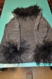 Lucia Burns 68%Acrylic/32%Rayon with ostrich bird feather trim Black Sweater