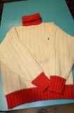 Ralph Lauren Wool Hand knitted polo red and white sweater