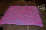 Hand knitted pink and purple short sleeve sweater
