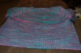 Hand knitted purple, pink, and green half sleeved sweater