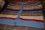 Hand knitted bright striped with church buttons up the front Sweater