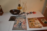 Signs, oil lamps, and trade cards