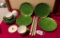 SET OF GREEN LEAF PATTERN DISHES, CANDLES & MORE