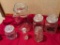 LOT OF CLEAR GLASS CANISTERS - SOME ADVERTISING