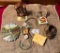 GROUP LOT INCLUDING PAINTED SAW BLADE CLOCK, MUSIC BOX, FROG PLANTER & MORE