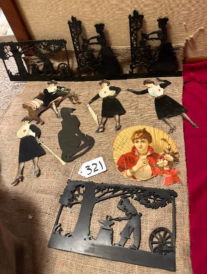 LOT OF VINTAGE PAPER FENCING GIRLS, SILHOUETTES & MORE - SOME DAMAGE