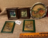 LOT OF 5 - PEERAGE ENGLAND TRAIN & COVERED WAGON PICTURES & MORE PLASTER MADE IN GERMANY IS CHIPPED