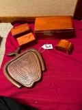 LOT OF WOODEN JEWELRY BOXES, APPLE BASKET & MORE