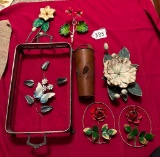 LOT OF METAL FLORAL ART & CASSEROLE STAND