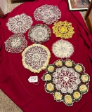 FLAT LOT OF VINTAGE DOILIES - ONE DAMAGED