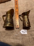 LOT OF 2 - VINTAGE BRASS EMBOSSED PITCHERS