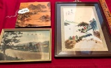 LOT OF 3 VINTAGE ORIENTAL PICTURES - ONE HAS STAINING