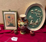 GROUP OF 5 - ORIENTAL JAPANESE ART PICTURES & VASES
