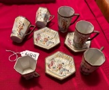 ORIENTAL HAND PAINTED CUP & SAUCER SETS - POSSIBLY KUTANI CHINA?