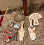 GLASS GROUPING INCLUDING SPOON HOLDER, CAKE SERVERS & MORE