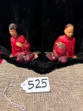 LOT OF 2 - MID CENTURY VINTAGE CHALKWARE ASIAN FIGURINES - SOME CHIPS IN PAINT