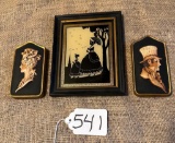 LOT OF 3 - SILHOUETTE PICTURE & BUCKBEE-BREHM STYLE CHALKWARE WALL PLAQUES