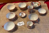 LOT OF VINTAGE JAPANESE GEISHA GIRL & MORE CUPS & BOWLS - ONE BOWL IS CHIPPED