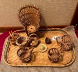 GROUP OF SMALL WICKER BASKETS & MORE