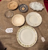 GROUP OF PLATES, BOWLS & AVON CUPID DISH - ONE CHIPPED