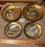 LOT OF 4 - ROUND BRASS PICTURE PLATES - MADE IN ENGLAND