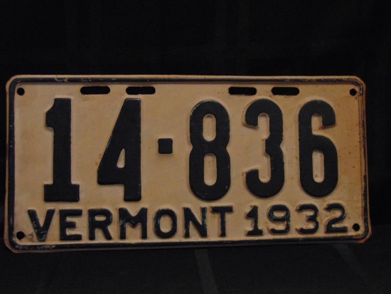 License Plate, Vermont, 1932