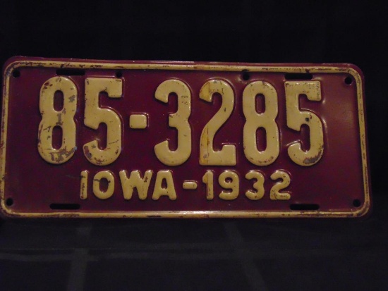 License Plate, Iowa, 1932