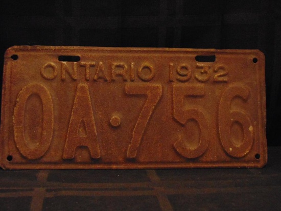 License Plate, Ontario, 1932