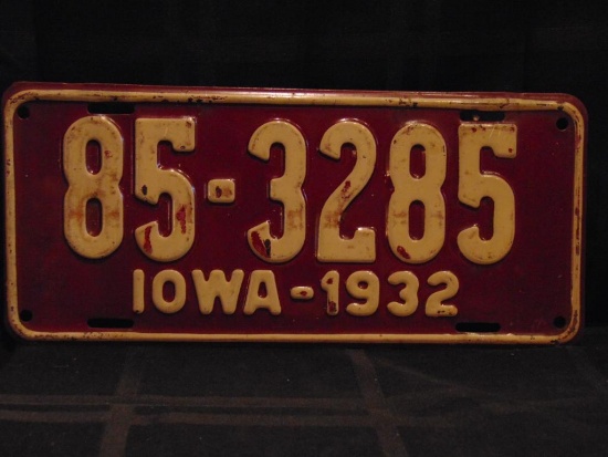 License Plate, Iowa, 1932