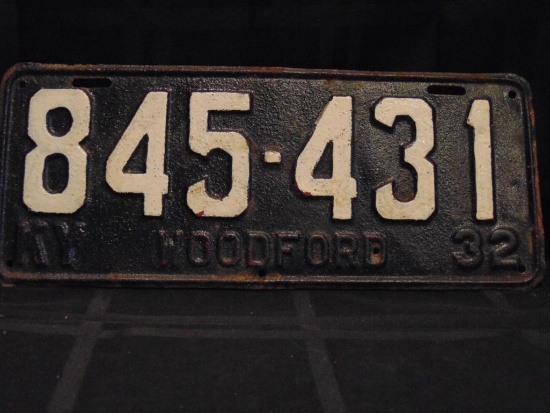 License Plate, Woodford KY, 1932