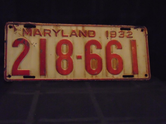 License Plate, Maryland, 1932