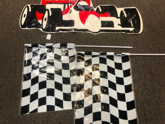 PLASTIC RACE FLAGS AND POSTER