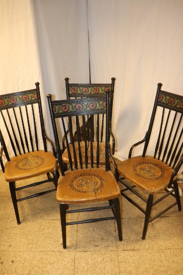 4 early matching chairs in various forms of condition