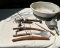LOT OF ANTIQUE WOOD HANGERS, SCOOP AND MORE
