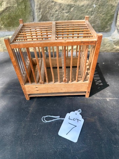 VINTAGE WOODEN MINER'S CANARY BIRD CAGE