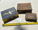 2 VINTAGE WHITE OWL CIGAR BOXES AND MORE